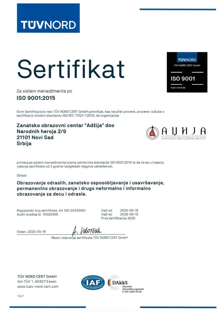 TUV NORD ISO sertifikat